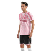 Men Soccer Jersey with Short, Customize Name Number Shirt, Football Training Kit Lava Pink